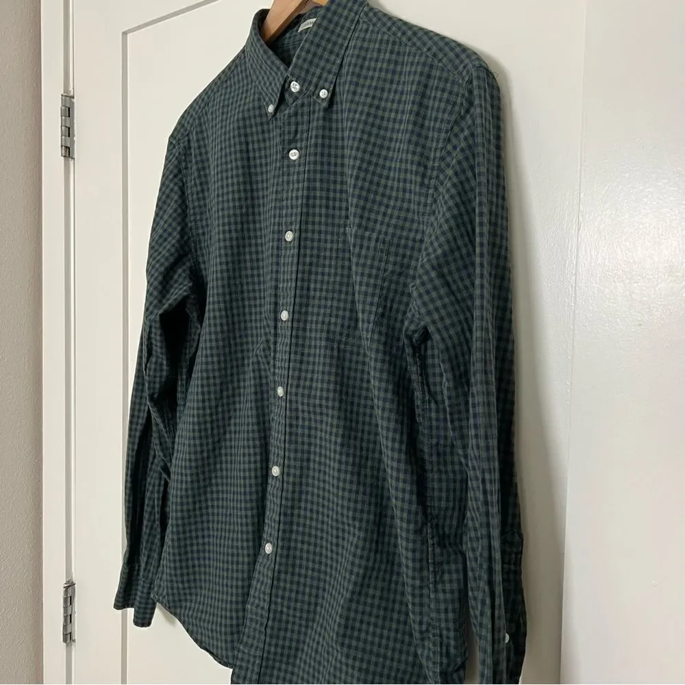 J Crew Shirt Mens Medium Green Blue Button Down Checkered Classic Cotton Preppy